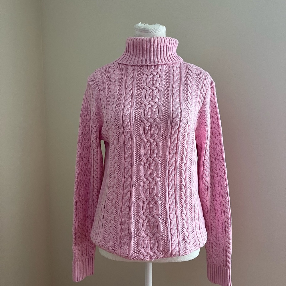Pink Cable Knit Turtleneck Sweater